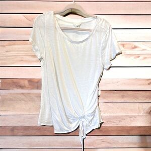 Women's White Tie-Hem Short Sleeve Top